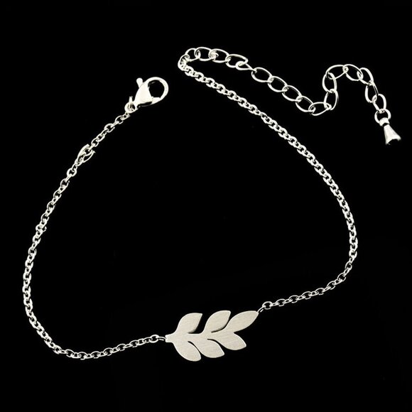 Jewelry bracelet leaf nature small dainty simple modern silver tone new - Picture 7 of 7